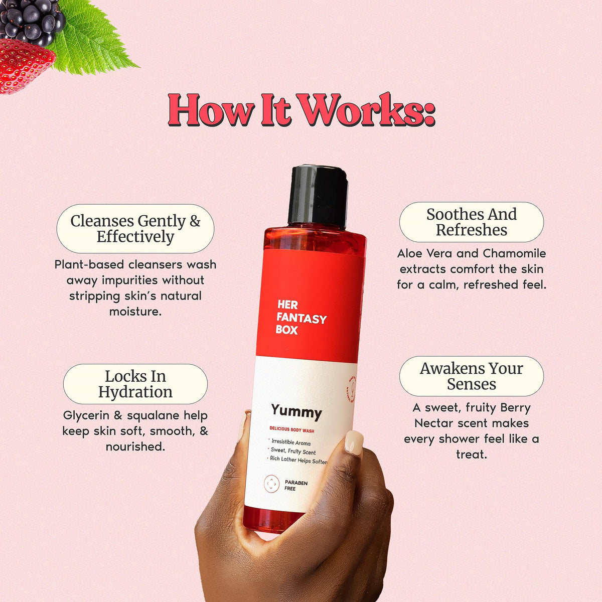 Her Fantasy Box ingredient list close-up highlighting natural extracts