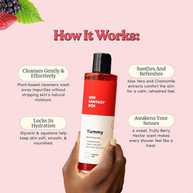 Her Fantasy Box pump dispensing lather highlighting easy application and rich foam