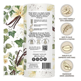 Herb & Root close-up of arrowroot and oats texture highlighting gentle absorbency