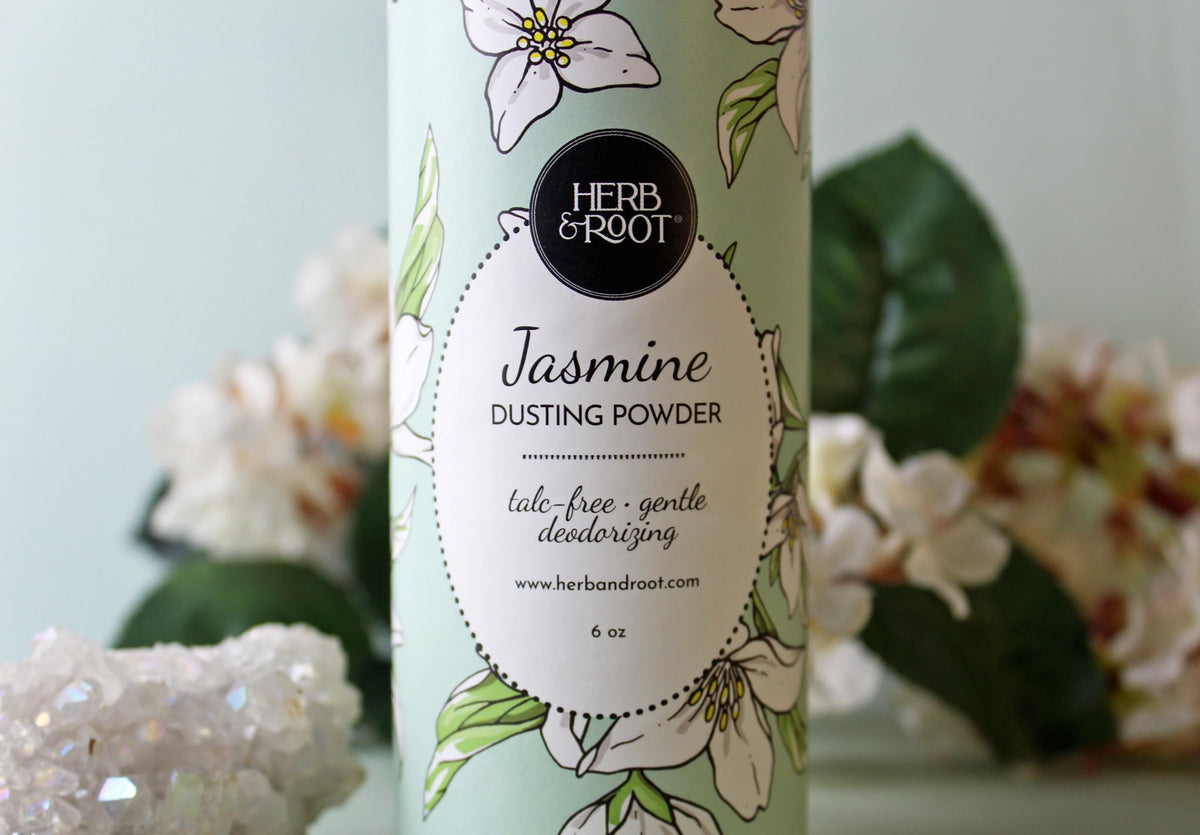 Herb & Root powder applied at hair roots as quick dry shampoo refresh