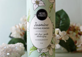 Herb & Root powder applied at hair roots as quick dry shampoo refresh