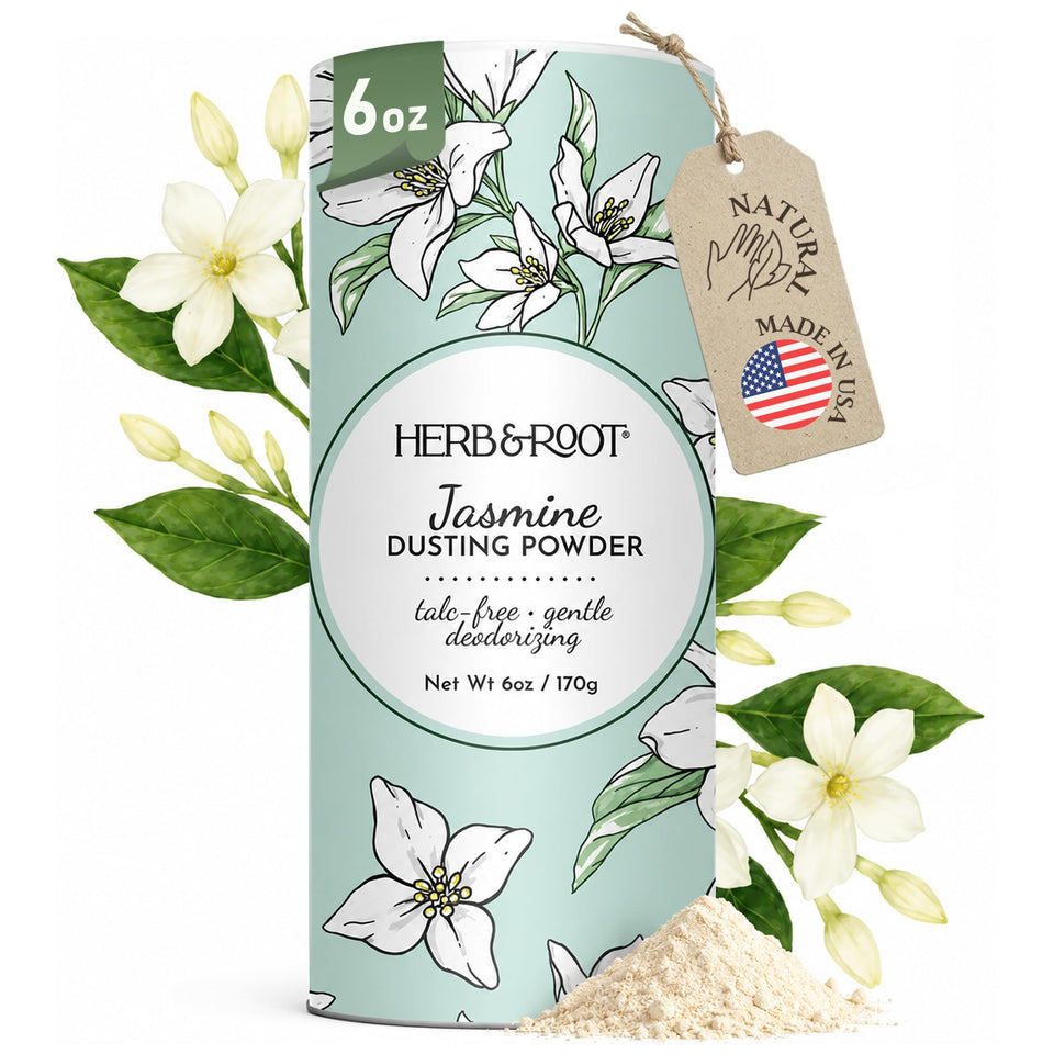 Herb & Root front packaging showing full-size jasmine jar and soothing design