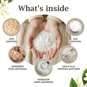 Herb & Root powder being gently patted on skin to reduce chafing