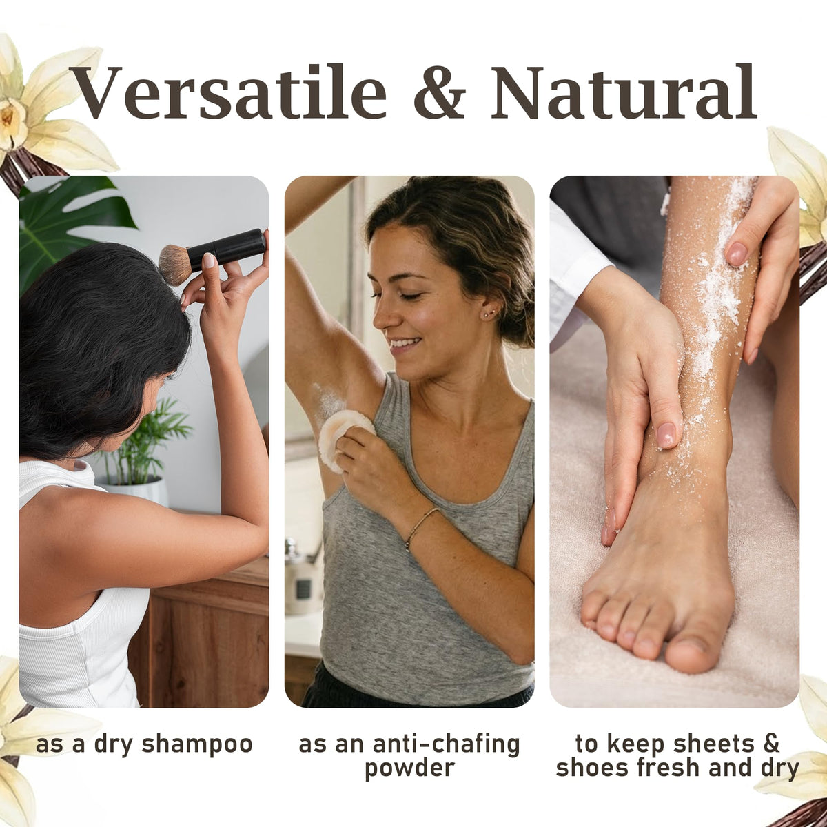 Herb & Root fine powder on hand illustrating lightweight application and quick dry effect
