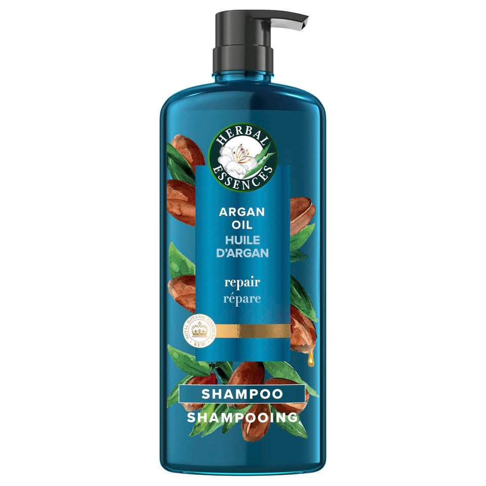 Herbal Essences front bottle showing product and volume, highlights lightweight repair