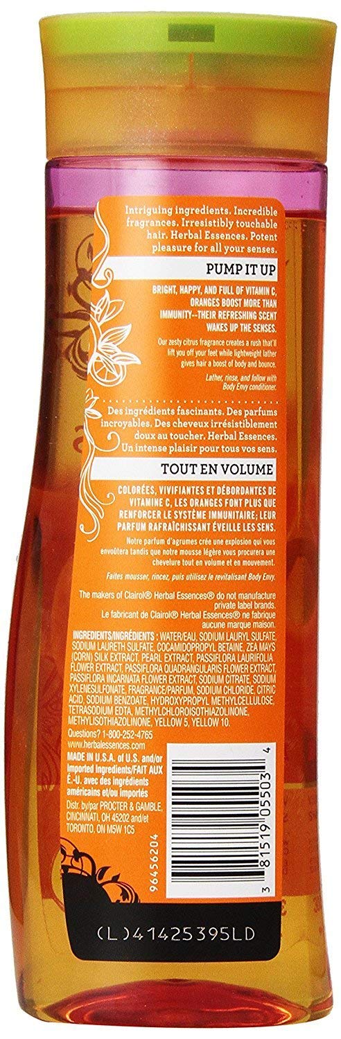 Herbal Essences back label close-up showing ingredient and claim details