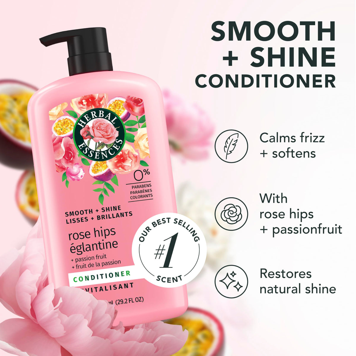 Herbal Essences label close-up highlighting ingredients and color-safe claim