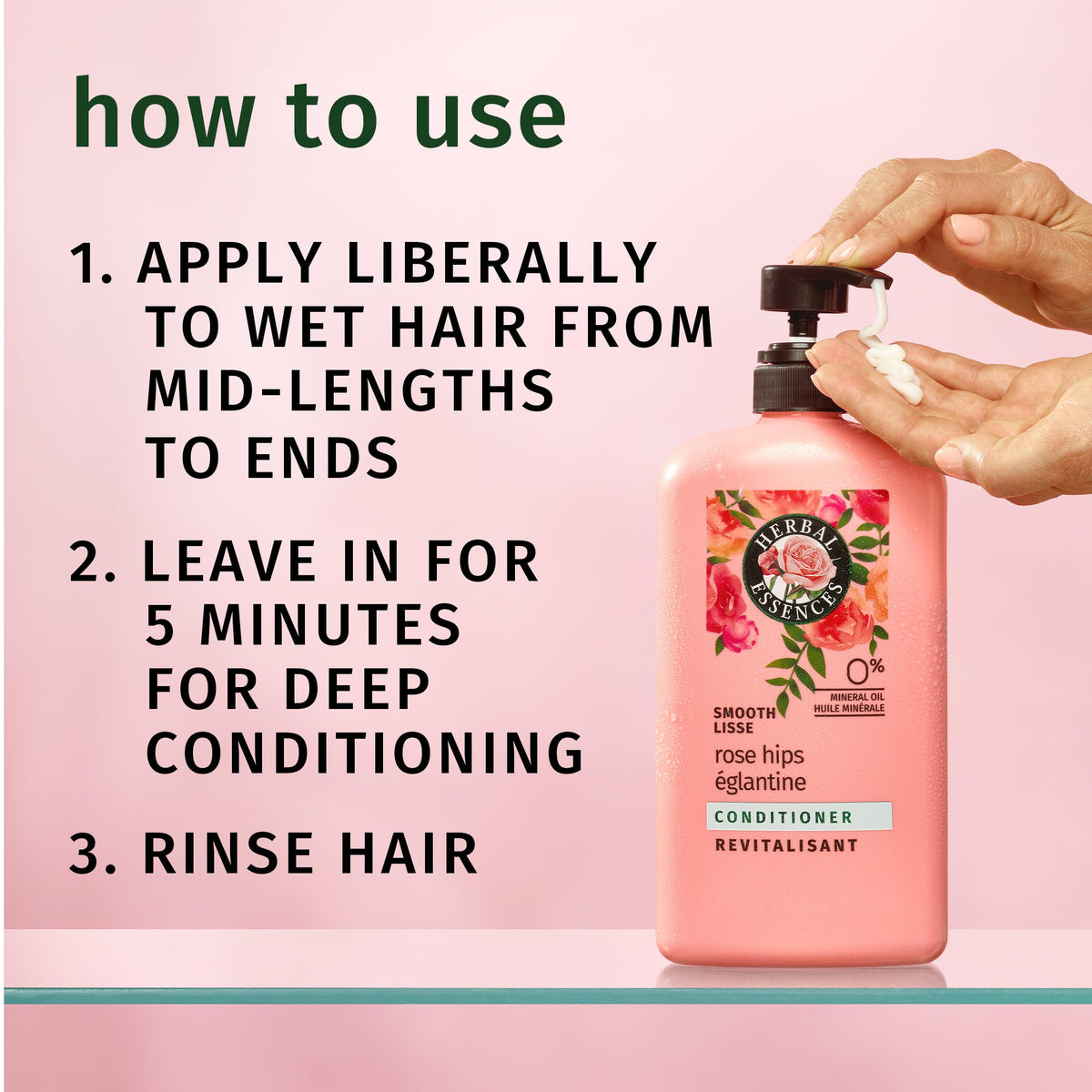 Herbal Essences rose hips and jojoba close-up showing nourishing benefit
