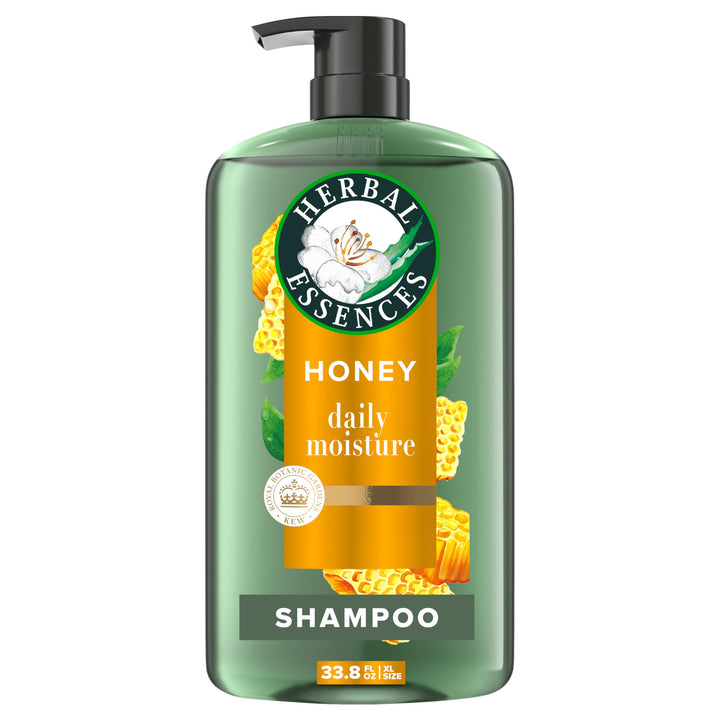 Herbal Essences front packaging showing honey shampoo, clear branding and volume