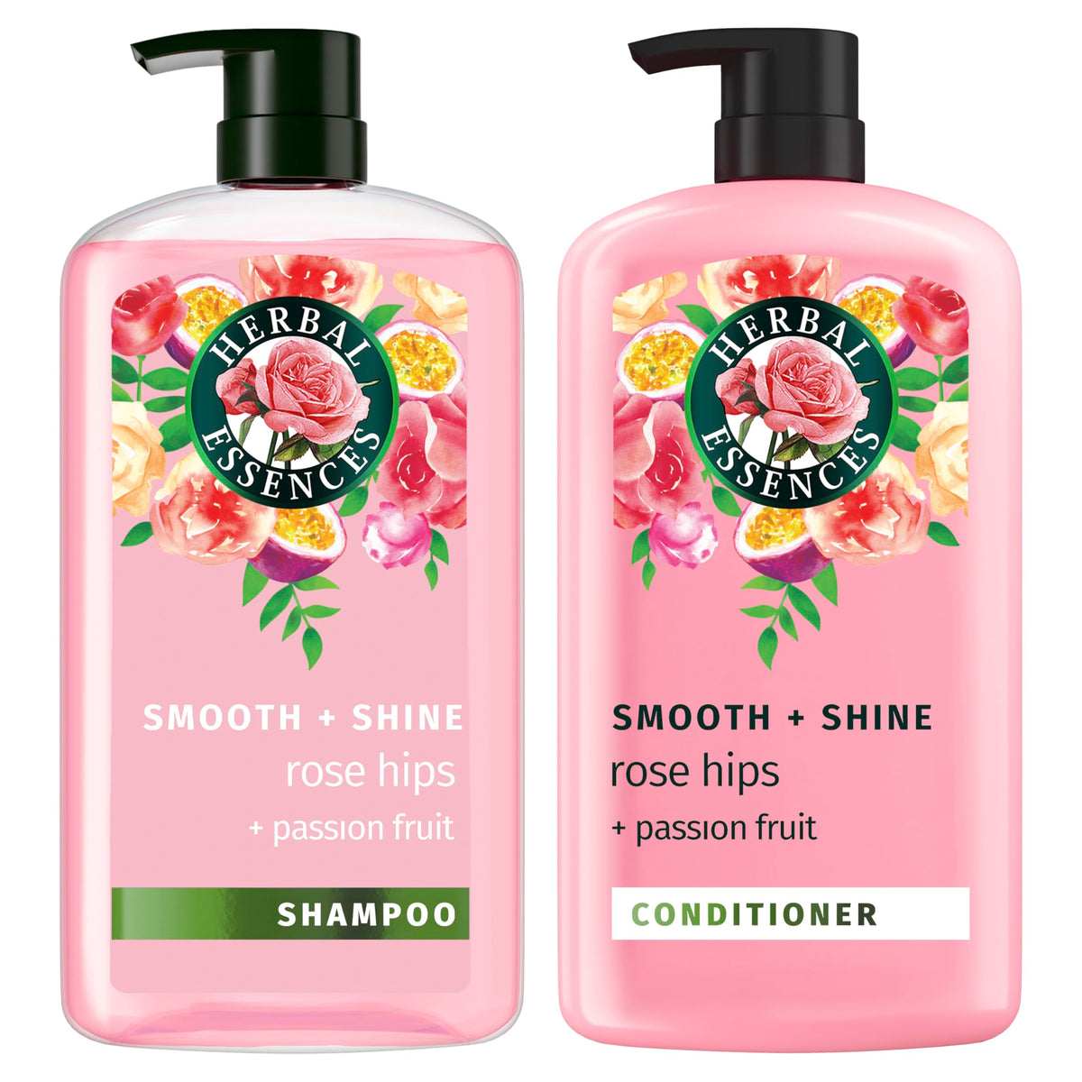 Herbal Essences front packaging showing two full-size bottles and product benefits