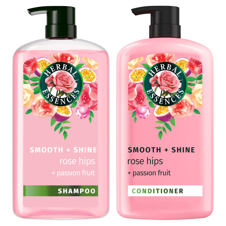 Herbal Essences front packaging showing two full-size bottles and product benefits