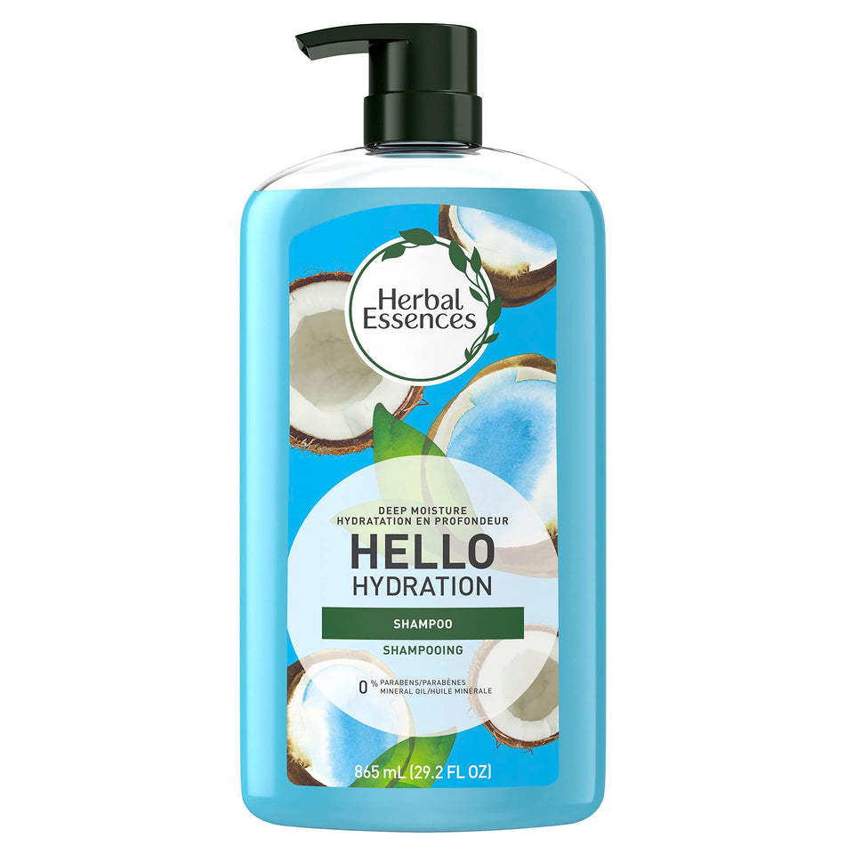 Herbal Essences bottle front view showing hydration benefits and coconut scent