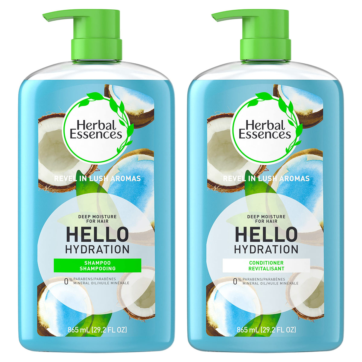 Herbal Essences front packaging showing bottles and coconut scent benefit