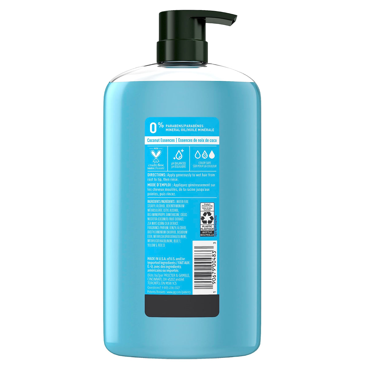 Recyclable bottle detail on Herbal Essences packaging highlighting eco benefit