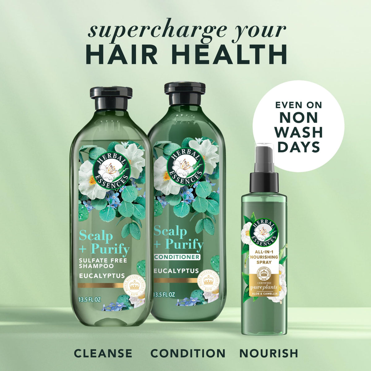 Herbal Essences on a bathroom shelf in a lifestyle scene suggesting daily routine