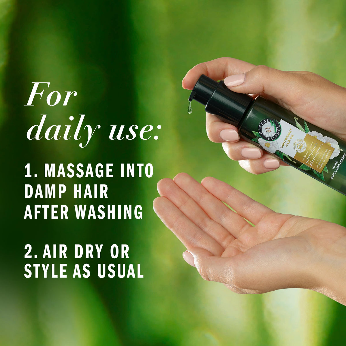 Herbal Essences pump and cap detail highlighting easy dispensing and mess-free use