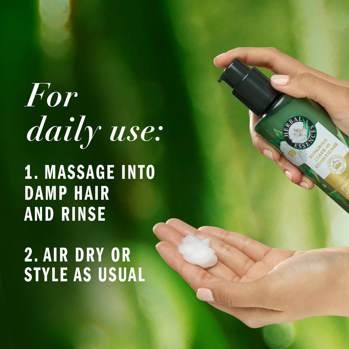 Herbal Essences pump top detail for easy, controlled product dispensing