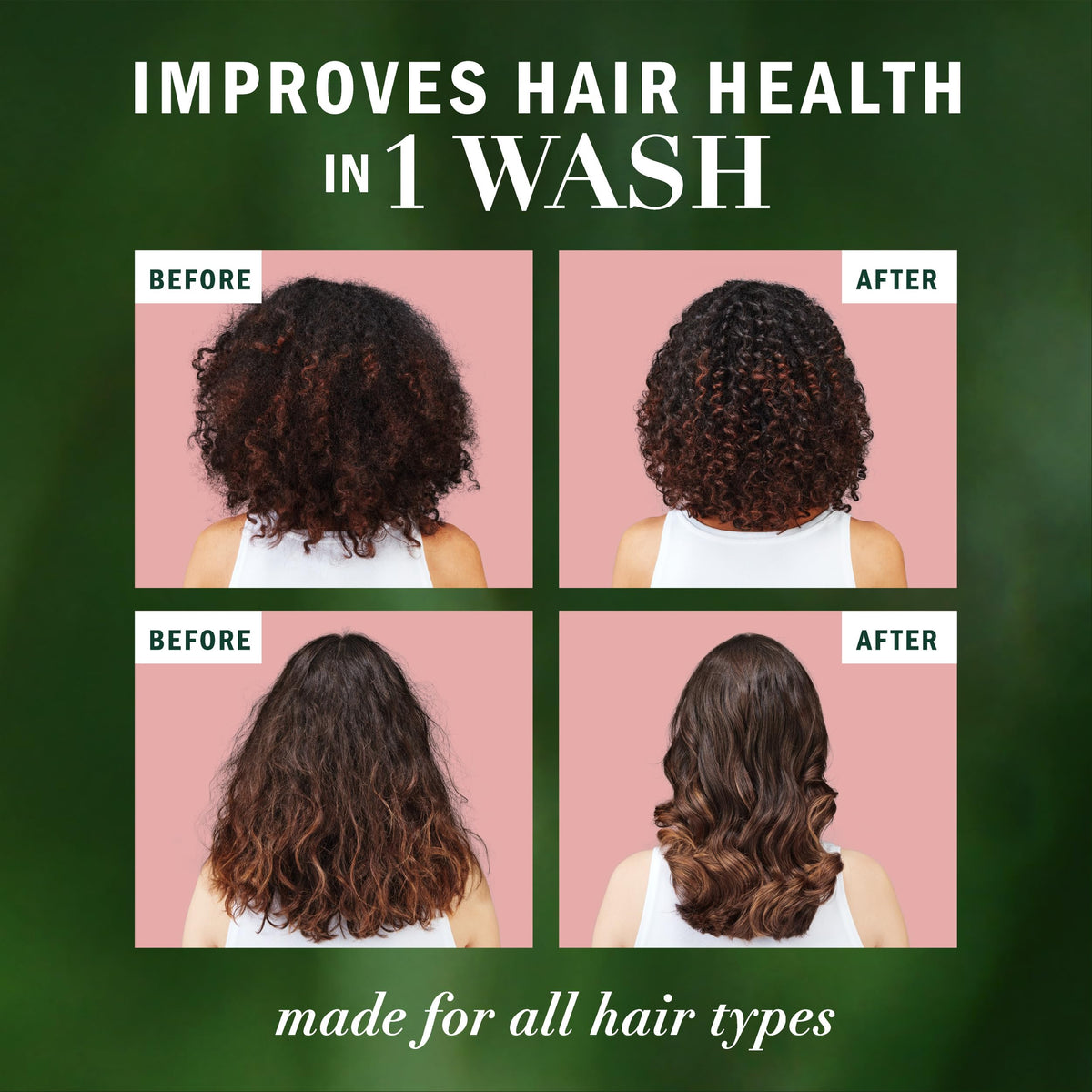 Herbal Essences shampoo in shower being applied to wet hair for gentle cleanse