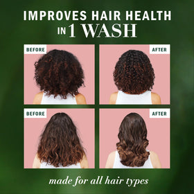 Herbal Essences shampoo in shower being applied to wet hair for gentle cleanse