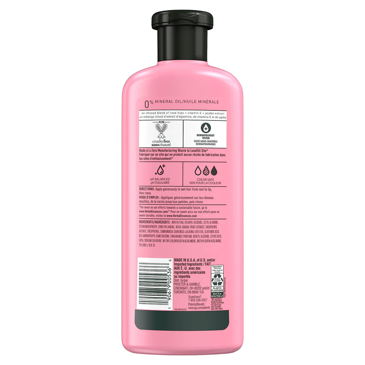 Herbal Essences label close-up highlighting ingredients and claims