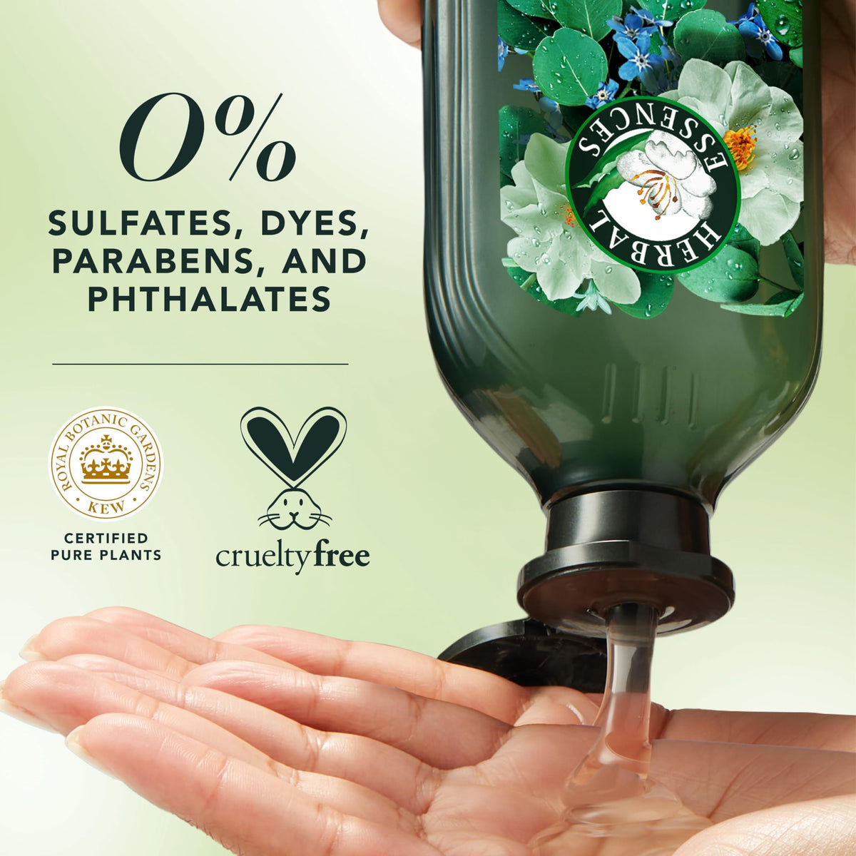 Herbal Essences shampoo lather in palm illustrating clarifying foam and freshness