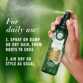 Herbal Essences spray nozzle close-up demonstrating fine mist for even, lightweight application