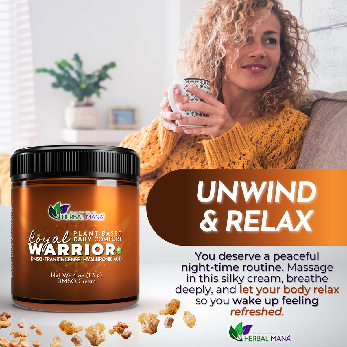 Herbal Mana Royal Warrior applied on hand demonstrating spreadability benefit: lightweight comfort