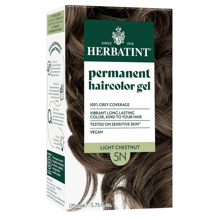 Herbatint front packaging showing product and shade 5N light chestnut benefit durable color