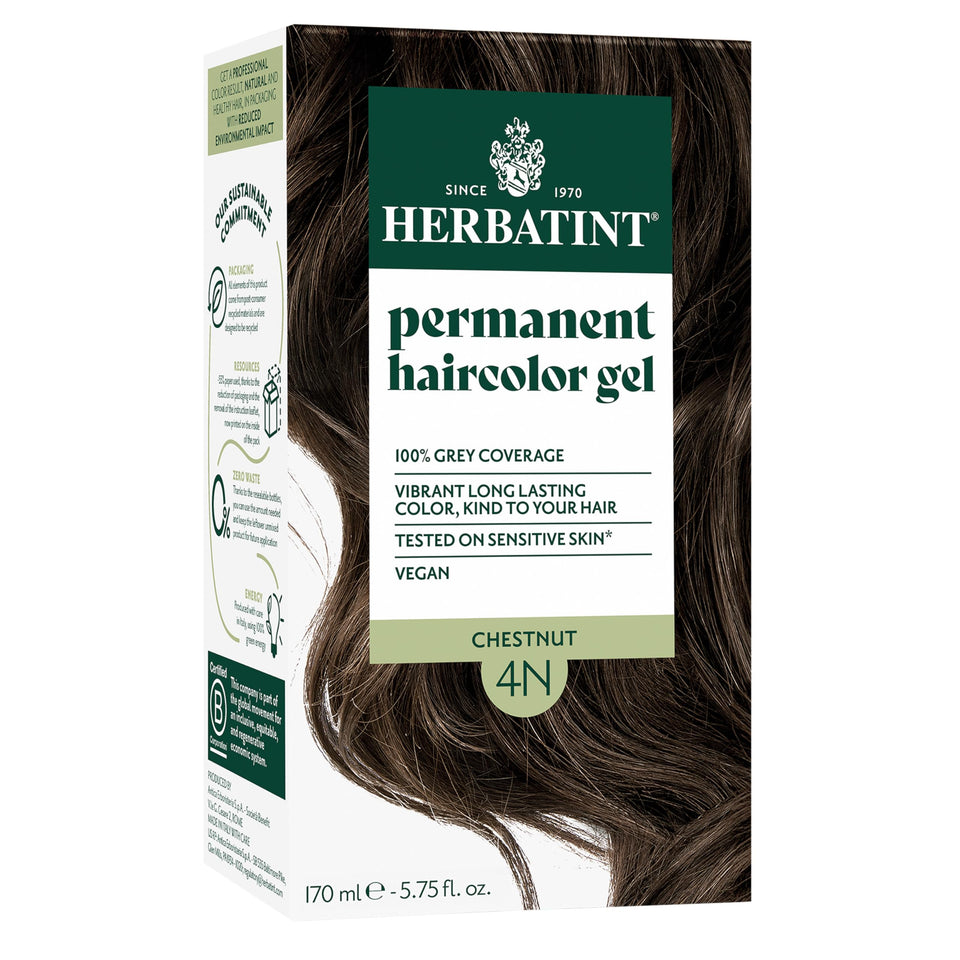 Herbatint front packaging 4N chestnut showing natural color and benefits