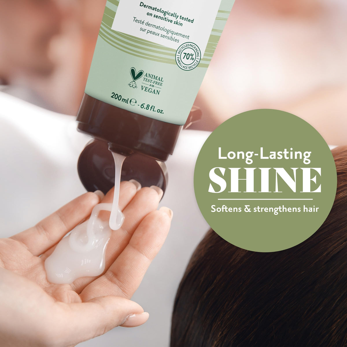 Herbatint before-and-after hair shine comparison showing improved radiance