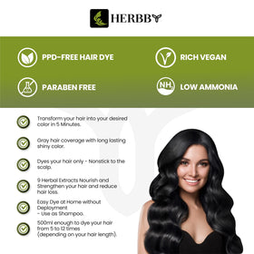 HERBBY color applied on dry hair from gloved hands for easy use