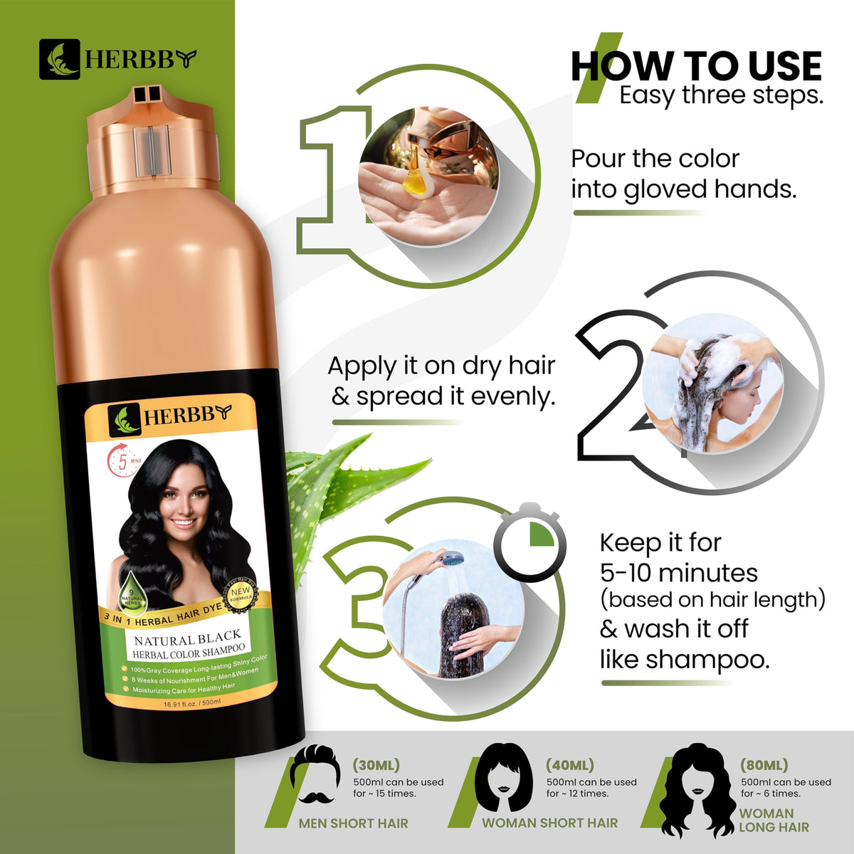 HERBBY 500ml bottle with included disposable gloves in layout