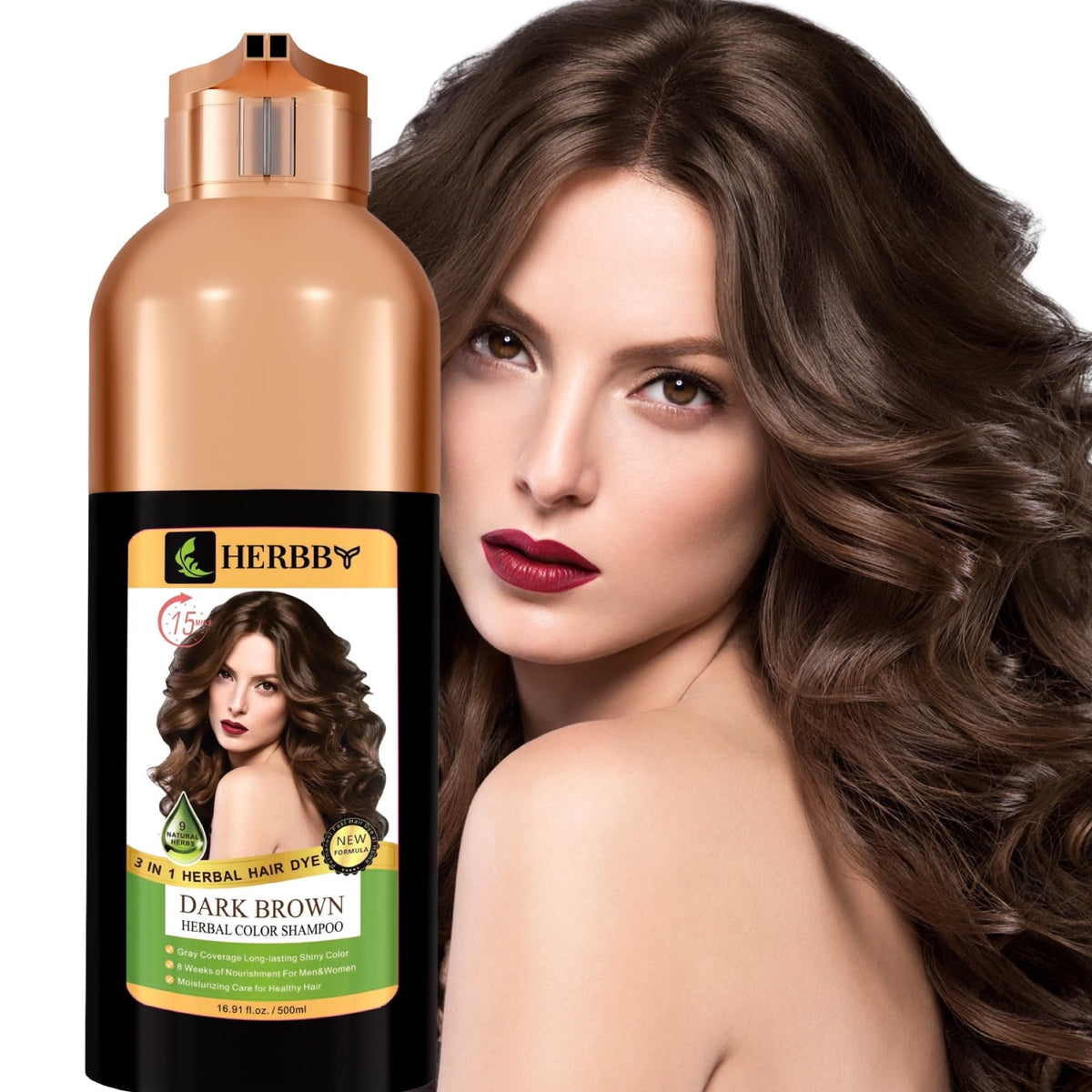 HERBBY front bottle showing dark brown color and easy at-home benefit