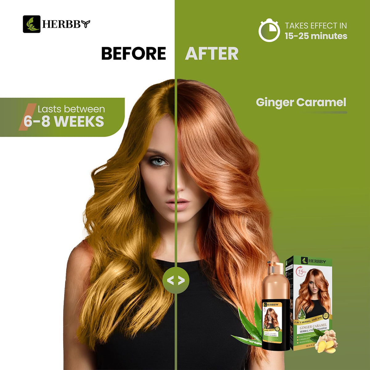 HERBBY shampoo pour texture close-up illustrating creamy dye and easy spread