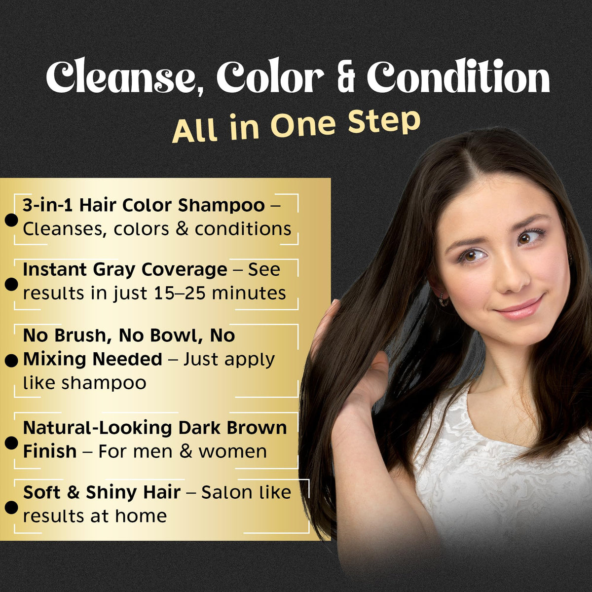 Herbishh shampoo being applied in shower demonstrating fast gray coverage