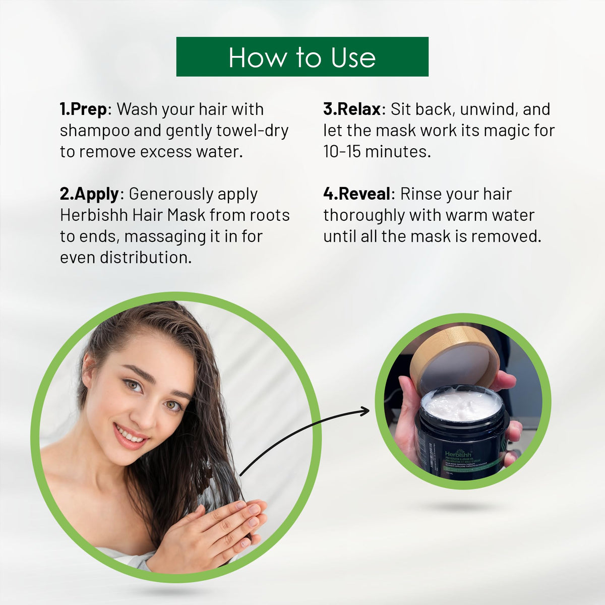 Herbishh being applied along hair lengths to reduce frizz and dryness