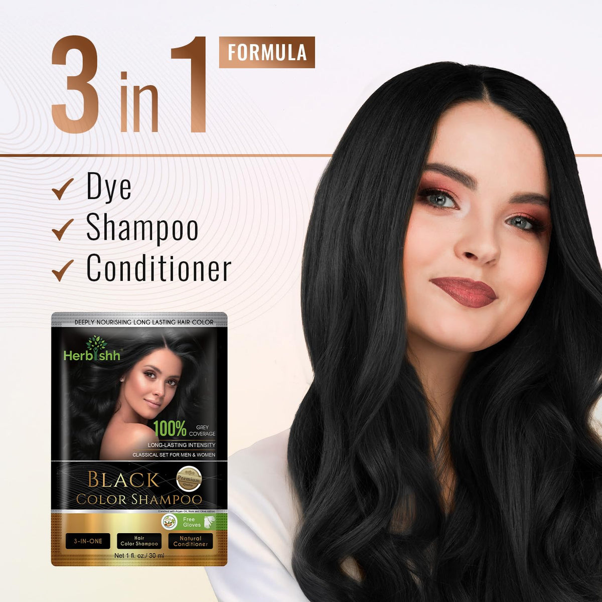 Before and after chestnut brown result with Herbishh showing natural-looking coverage
