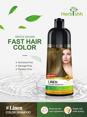Herbishh before and after hair comparison, illustrates gray coverage and color improvement