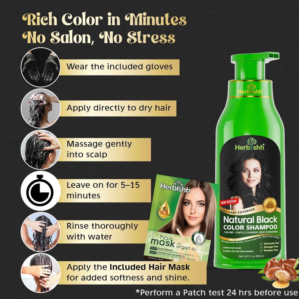 Before and after hair photo with Herbishh black showing improved gray coverage