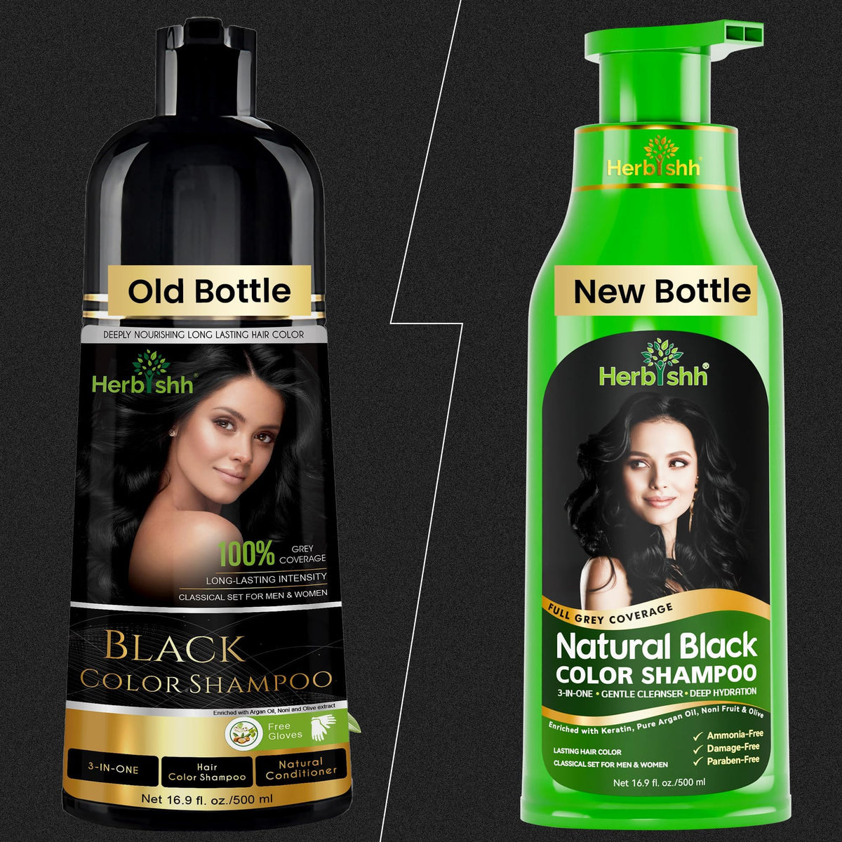 Herbishh black shampoo texture being poured, moisturizing consistency visible