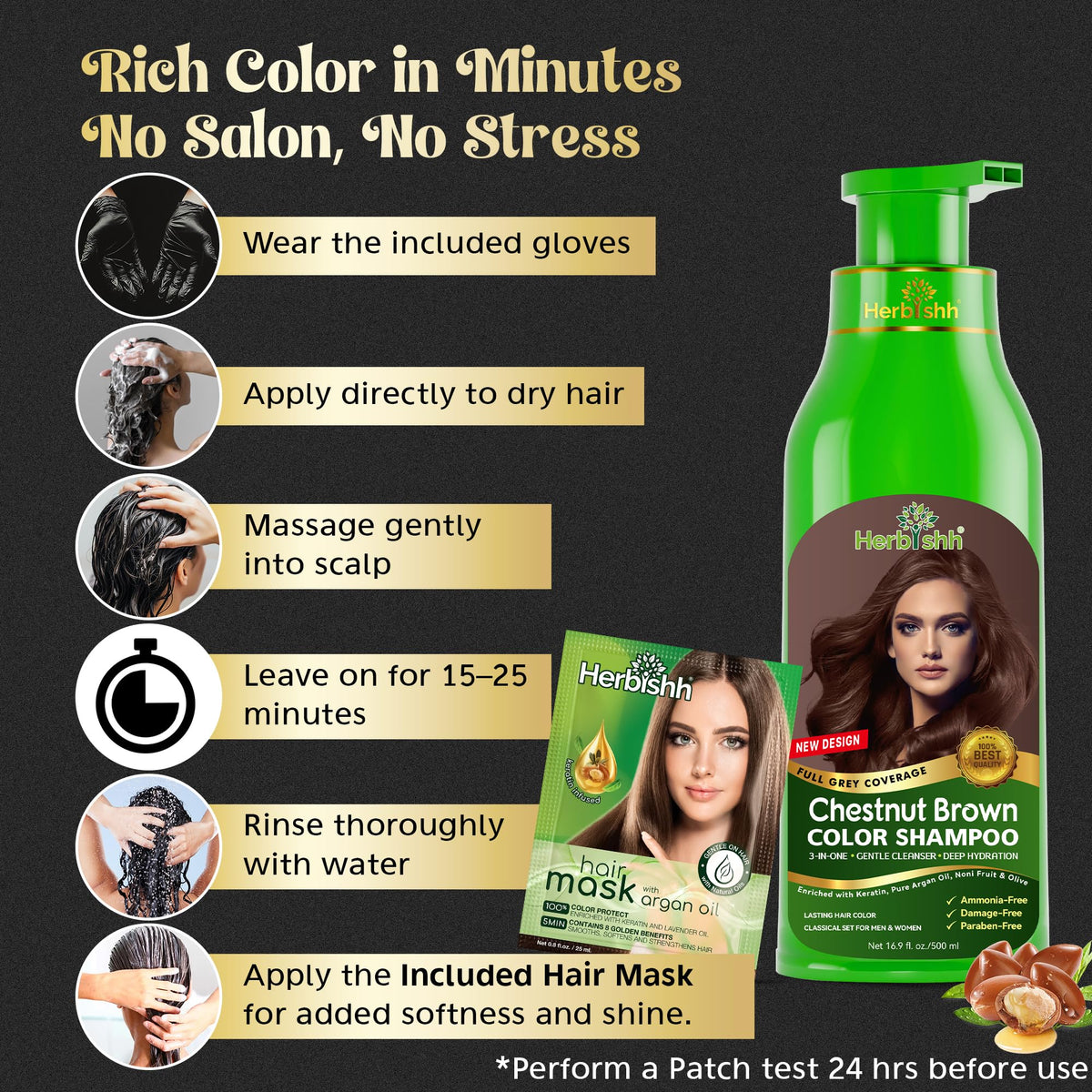 Split view before and after using Herbishh chestnut brown showing gray coverage