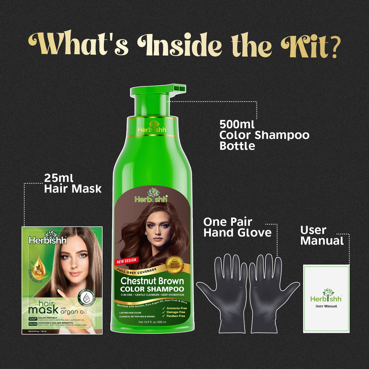 Bathroom shelf with Herbishh chestnut brown shampoo in a daily routine setting
