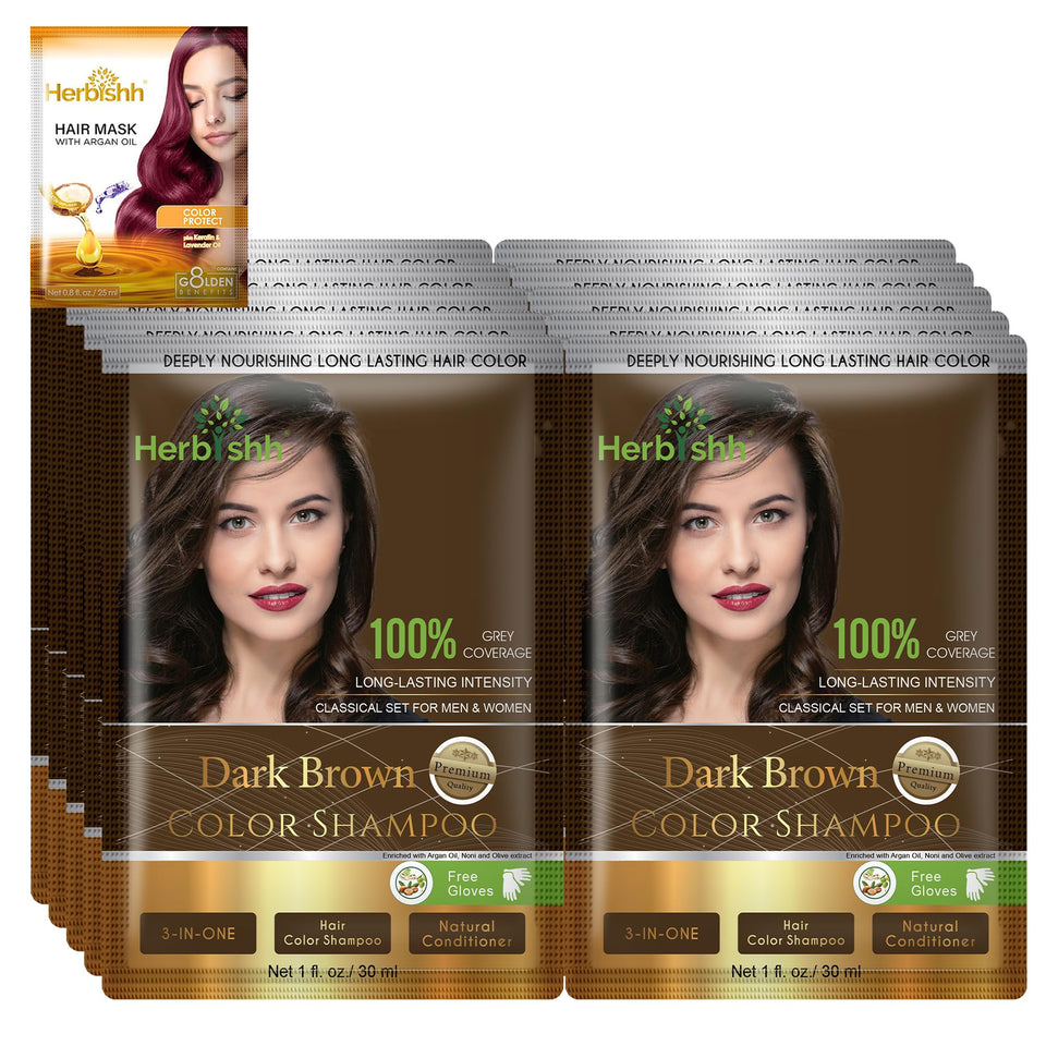 Herbishh front packaging showing dark brown sachets and travel kit benefit