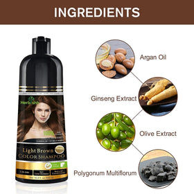Herbishh foam applied to hair displaying quick gray coverage benefit