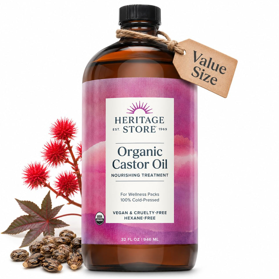 HERITAGE STORE 32oz front label showing product benefits and organic seal