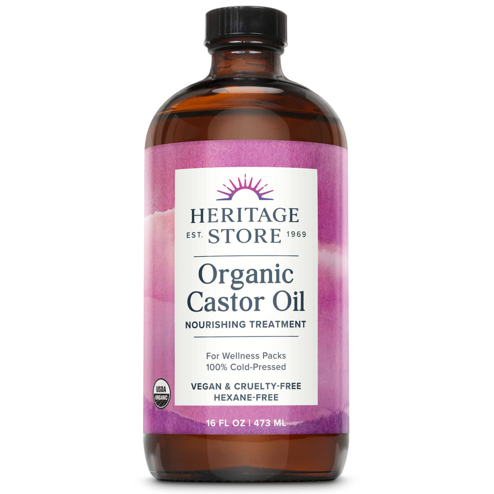 HERITAGE STORE glass bottle front view showing organic label and preservation benefit