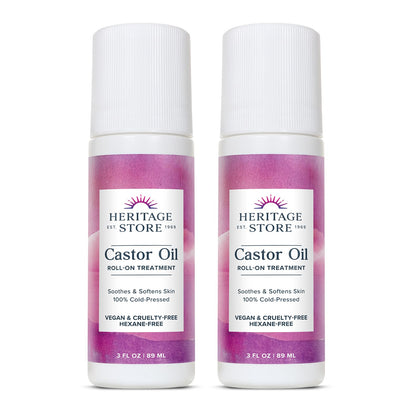 HERITAGE STORE front packaging showing dual roll-on bottles and label benefits