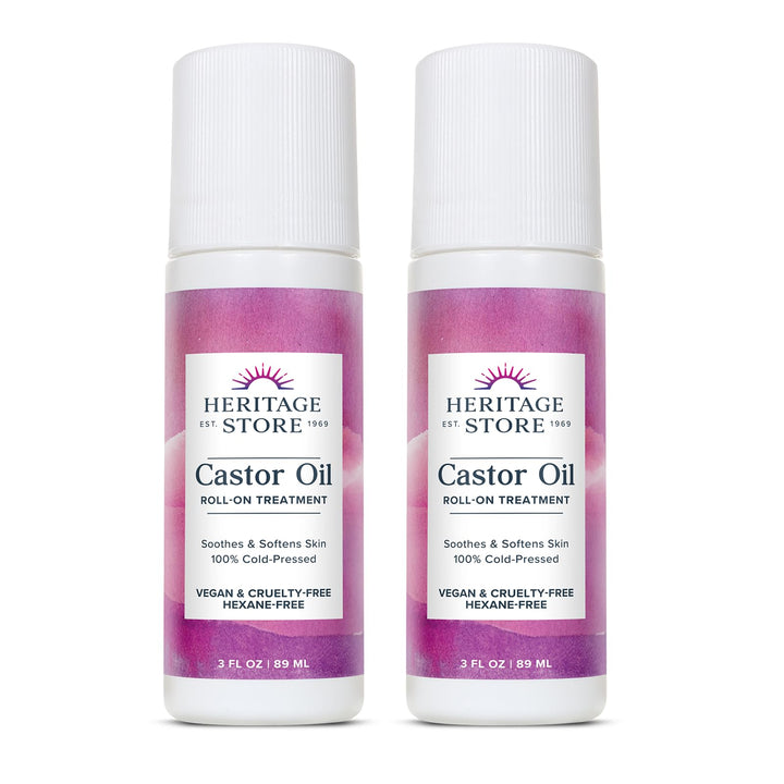 HERITAGE STORE front packaging showing dual roll-on bottles and label benefits