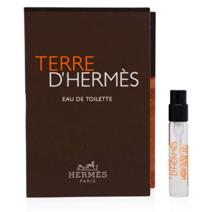 Hermès Terre d'Hermès vial front view showing label and compact size benefit
