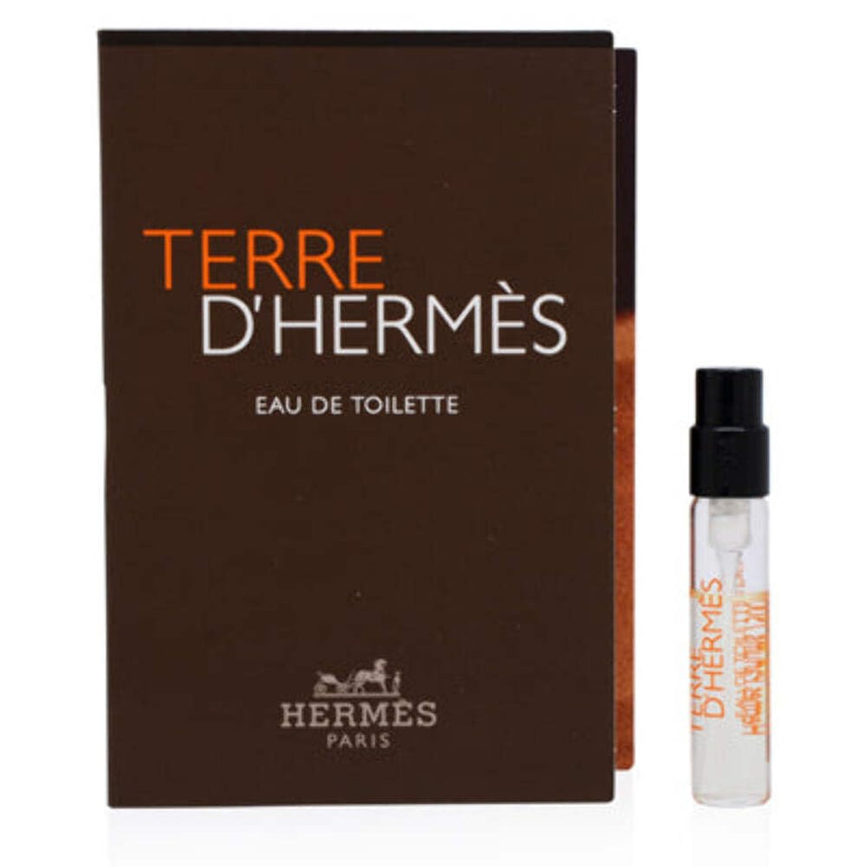 Hermès Terre d'Hermès vial front view showing label and compact size benefit